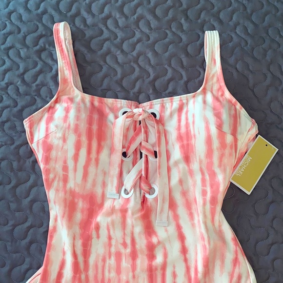 Michael Kors Tie-Dye Lace-Up Pink Swimsuit - Picture 5 of 10